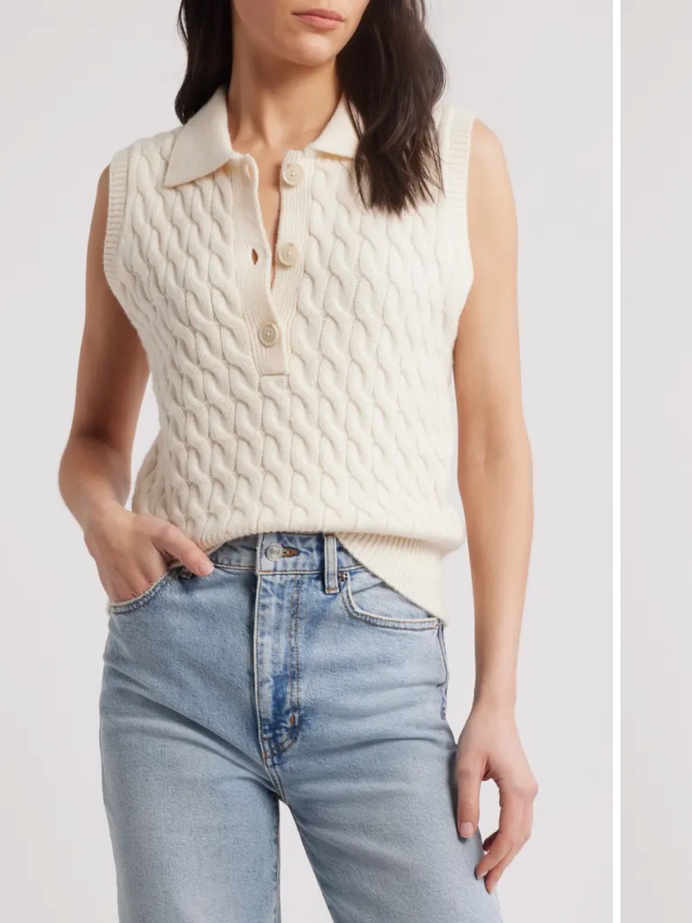 NWT FRAME The Cable Knit Polo Vest in Cream - Picture 13 of 16